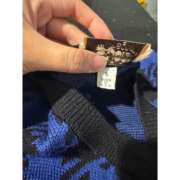 St. john for I.Magnin Vintage Blue Black Checkered Plaid Cardigan Sweater Small - Picture 3 of 12